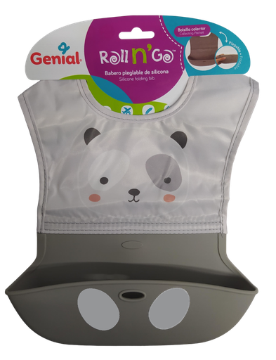 [2307] ACC Babero pleglable de silicona GNSRP1027 Oso Panda Gris