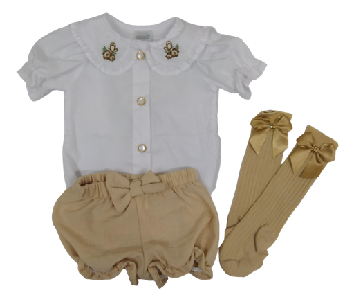 [2677] R6202 Conjunto Niña x3 piezas Beige Talla: 12-18
