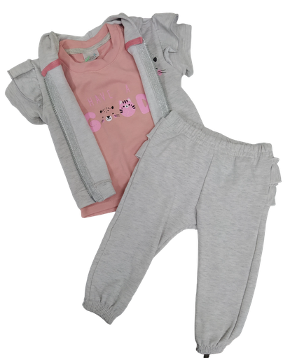 [2736] R6198 Conjunto Deportivo Niña x3 Piezas Gris-Salmon Talla: 12-18
