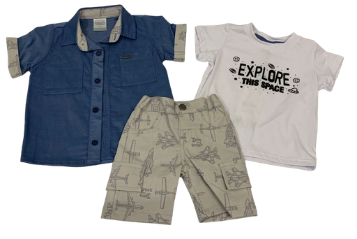 [2837] R5748 Camisa, Camiseta, Bermuda Aviones Azul Talla:12-18