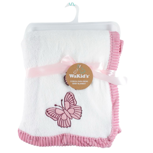 [3257] ACC Cobija 75*100cm Rosado y Blanco Mariposa 77573
