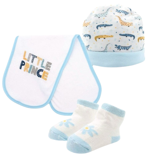 [3267] ACC Set 3 Piezas Gorro + Babero + Medias Azul 77083