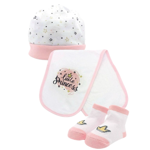[3268] ACC Set 3 Piezas Gorro + Babero + Medias Rosado 77083