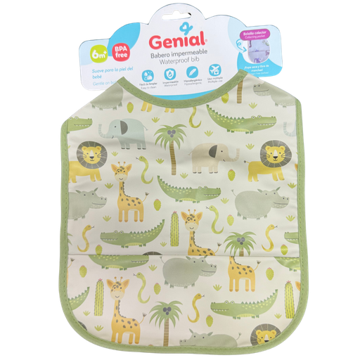 [3429] ACC Babero Impermeable GNBB3023 Verde-Animales 6+