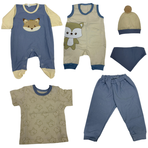 [3522] R7066 Primer Día Zorrito (Línea Premium) Beige Azul Oscuro Talla:Única