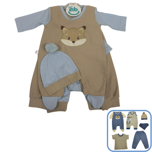 [3523] R7066 Primer Día Zorrito (Línea Premium) Beige Azul Claro Talla:Única