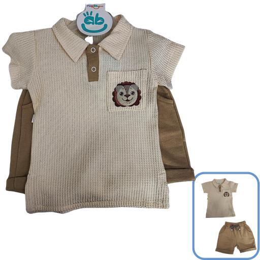 [3525] R7078 Conjunto Polo Leon (Línea Premium) Caqui Talla:9-12