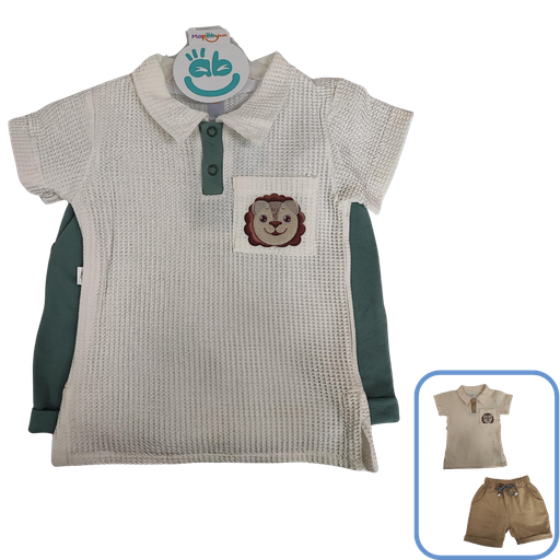 [3529] R7078 Conjunto Polo Leon (Línea Premium) Verde Talla:9-12