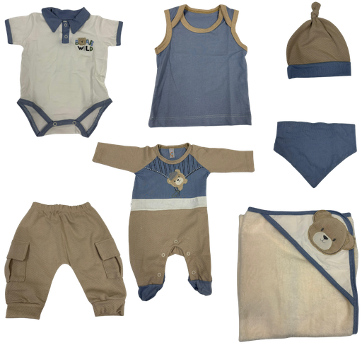 [3532] R7055 Primer Día Oso (Línea Premium) Beige Azul Talla:Única