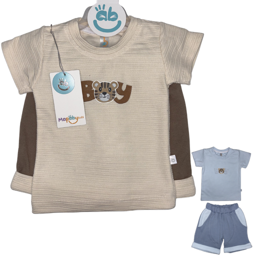 [3535] R7075 Conjunto Bermuda Boy (Línea Premium) Cafe Talla:6-9