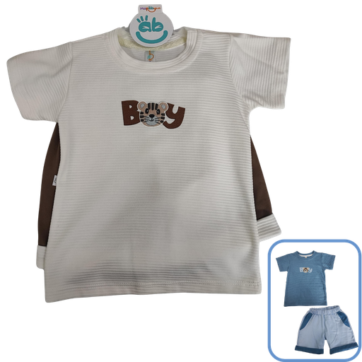 [3537] R7075 Conjunto Bermuda Boy (Línea Premium) Cafe Talla:9-12