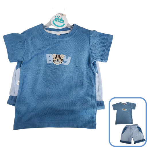 [3538] R7075 Conjunto Bermuda Boy (Línea Premium) Azul Talla:12-18