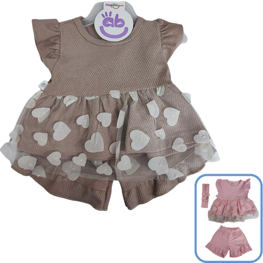 [3546] R7037 Conjunto Tul Corazones (Línea Premium) Beige Talla:12-18