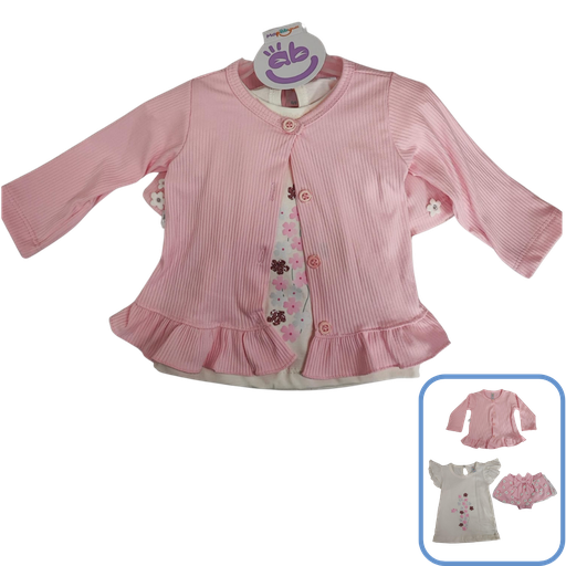 [3553] R7081 Conjunto Jardinera Floral (Línea Premium) Rosada-Blanco Talla:12-18
