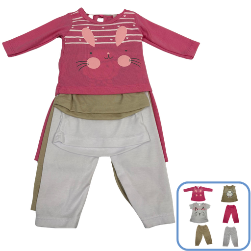 [3556] R0075 Trio Multiusos x6 Piezas Fucsia-Blanco-Beige Talla:Unica