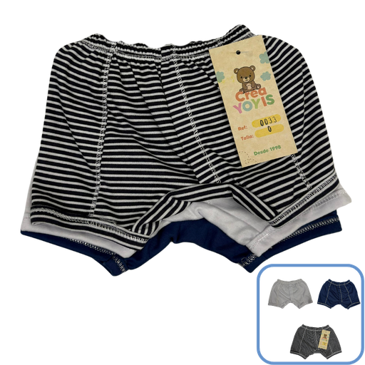[3602] R0033 Boxer Niño x3 Piezas Colores Surtido Talla:Unica