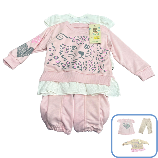 [3645] R9592 Conjunto Tigresa x3 Piezas Rosado-Blanco Talla: 12-18