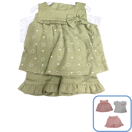 [3651] R6131 Conjunto Corazon x3 Piezas Verde Talla: 12-18