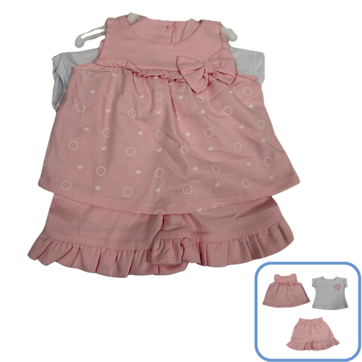 [3652] R6131 Conjunto Corazon x3 Piezas Rosado Talla: 18-24