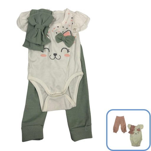 [3658] R1901 Conjunto Gatita x3 Piezas Verde Talla: 9-12