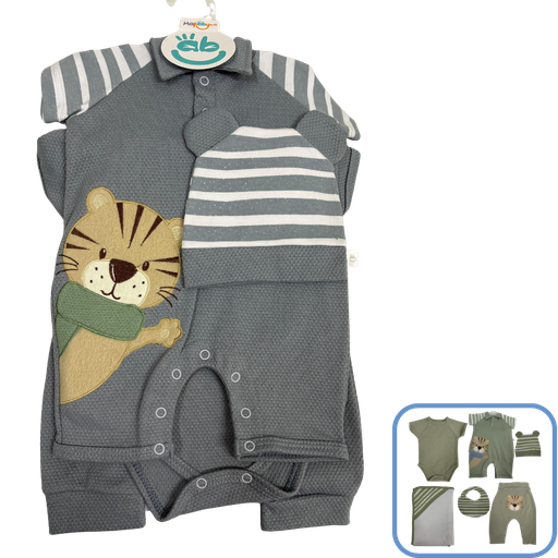 [3713] R7056 Primer Día Niño Tigre (Línea Premium) Gris Talla:Única