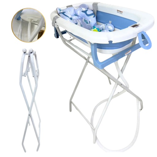 [3720] ACC Bañera Plegable Termometro + Maya + Soporte + Con Desagüe BTM400 Azul