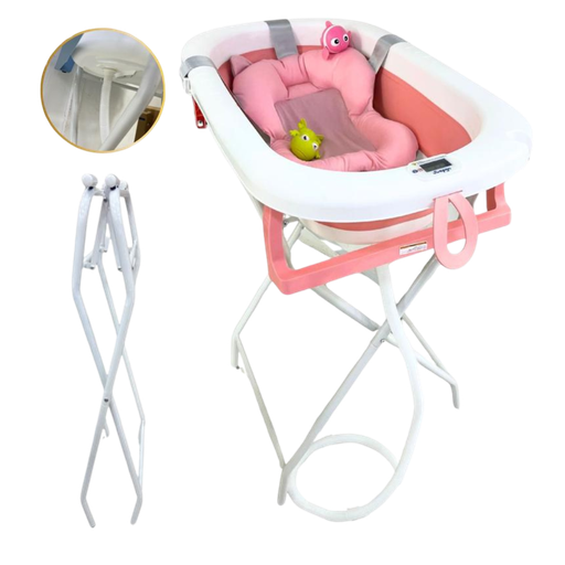 [3721] ACC Bañera Plegable Termometro + Maya + Soporte + Con Desagüe BTM410 Rosada