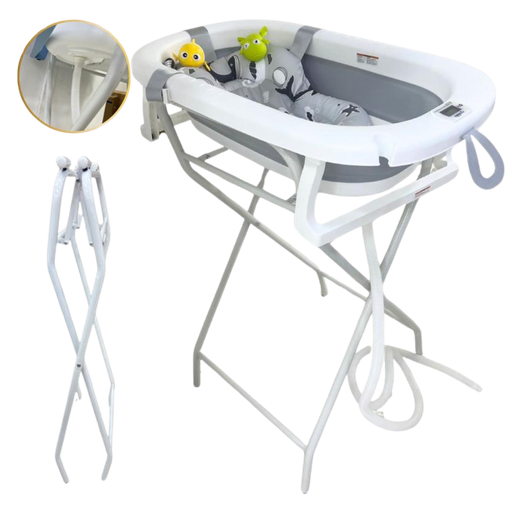 [3722] ACC Bañera Plegable Termometro + Maya + Soporte + Con Desagüe BTM420 Gris